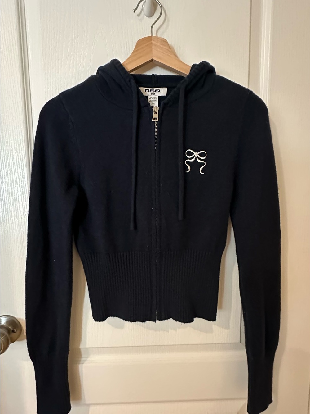 RSQ Blue Hooded Zip Cardigan with White Bow Detail
